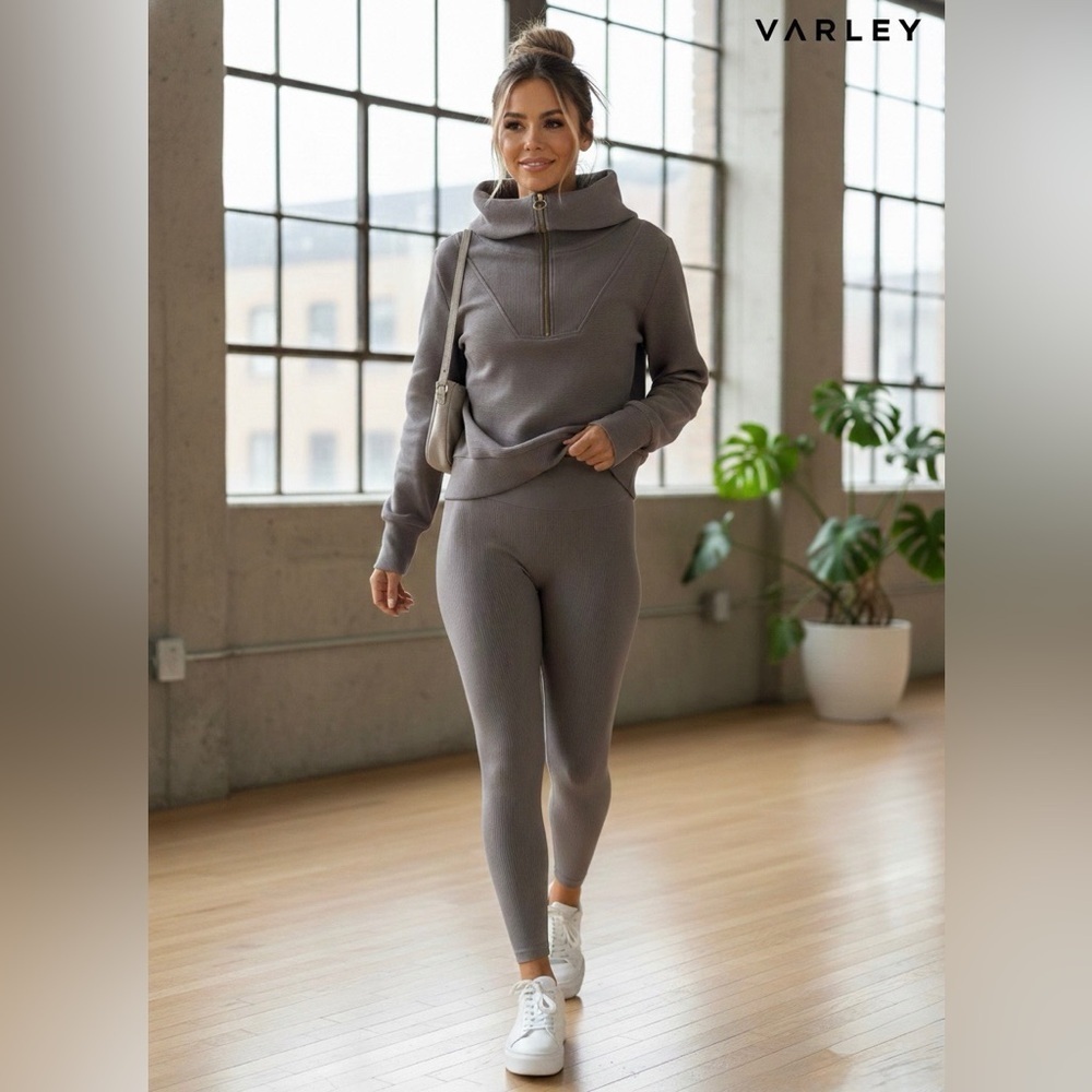 Varley Taupe Gray Vine Half Zip Cotton Blend Sweatshirt size S